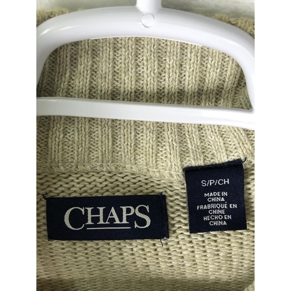 Chaps Sweater Boys Small Beige Mock Neck 1/4 Button Elbow Patch Knit Pullover - Picture 3 of 7